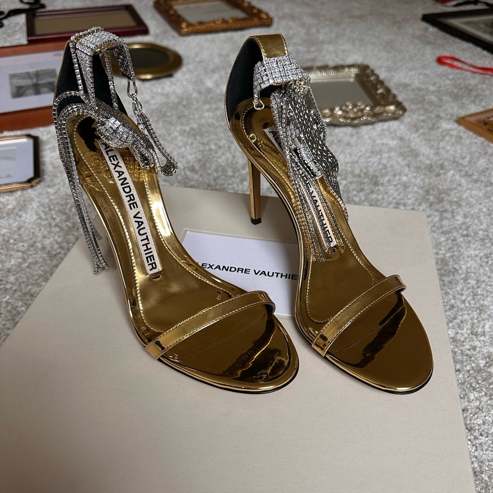 ALEXANDRE VAUTHIER DIANA CRYSTAL HEELS GOLD